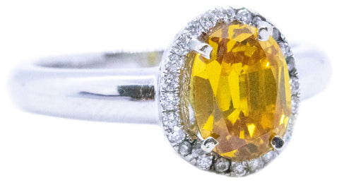 NATURAL YELLOW SAPPHIRE HALO DIAMONDS 14 KT RING