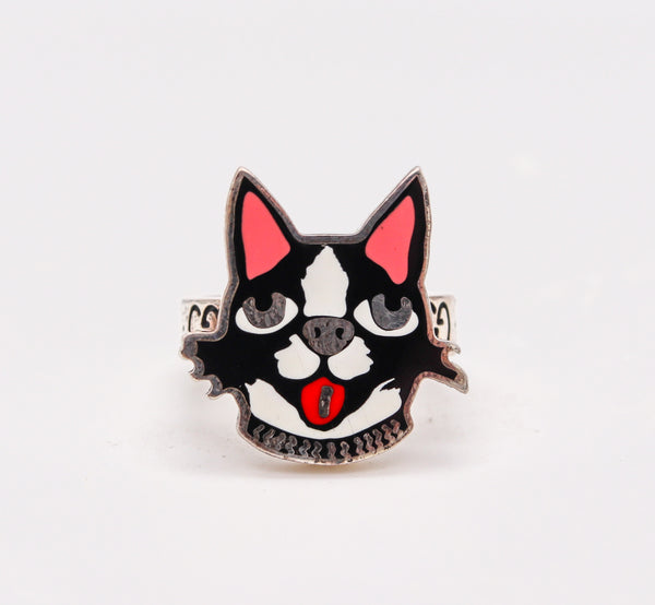 -Gucci Milano 2018 Bosco And Orso Enamel Ring In Solid .925 Sterling Silver