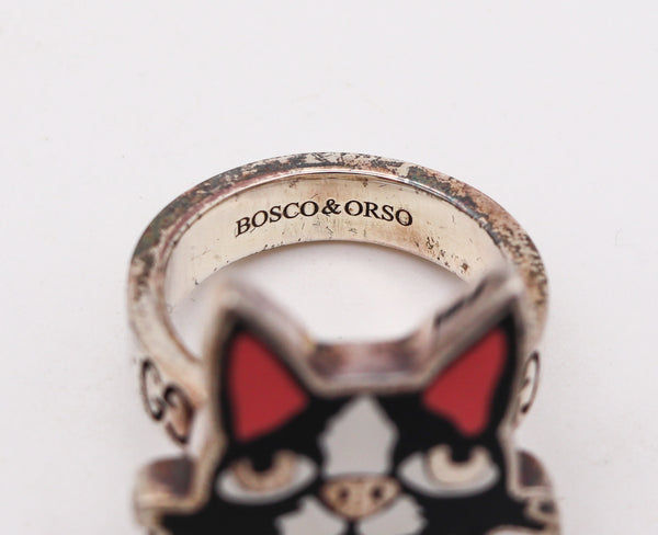 -Gucci Milano 2018 Bosco And Orso Enamel Ring In Solid .925 Sterling Silver