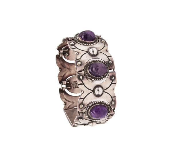 -William Spratling 1933 Taxco Art Deco Geometric Bracelet .980 Silver & Amethyst
