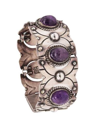 -William Spratling 1933 Taxco Art Deco Geometric Bracelet .980 Silver & Amethyst