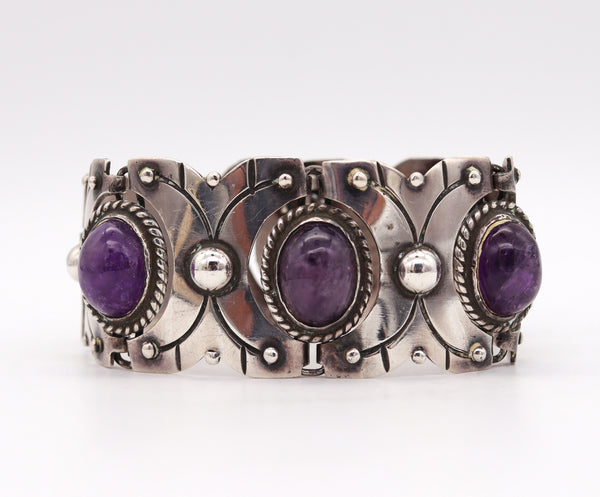 -William Spratling 1933 Taxco Art Deco Geometric Bracelet .980 Silver & Amethyst