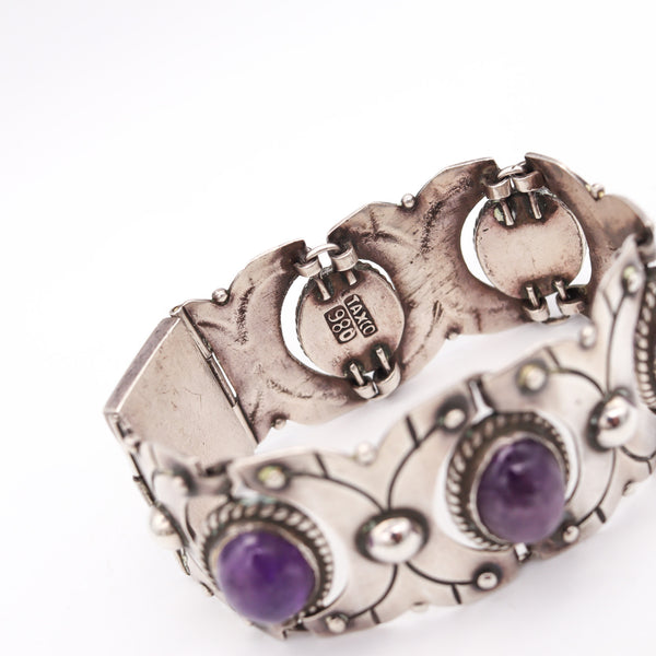 -William Spratling 1933 Taxco Art Deco Geometric Bracelet .980 Silver & Amethyst