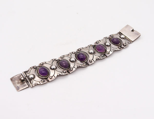 -William Spratling 1933 Taxco Art Deco Geometric Bracelet .980 Silver & Amethyst
