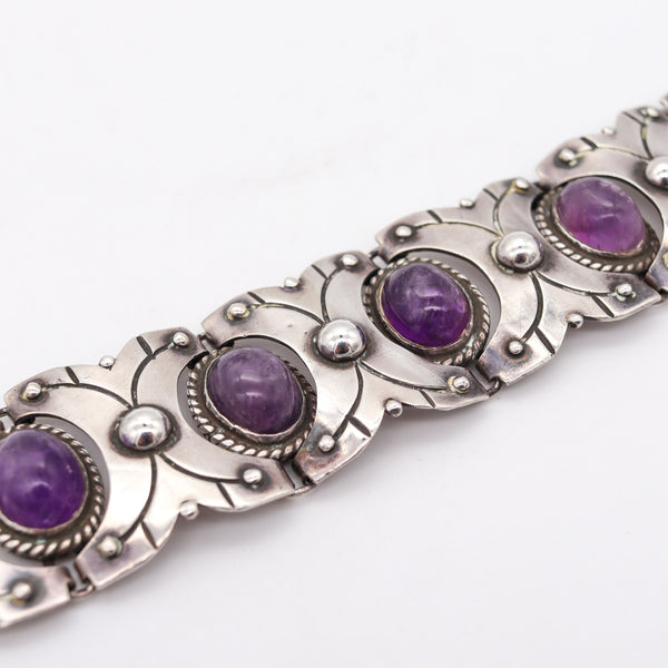 -William Spratling 1933 Taxco Art Deco Geometric Bracelet .980 Silver & Amethyst
