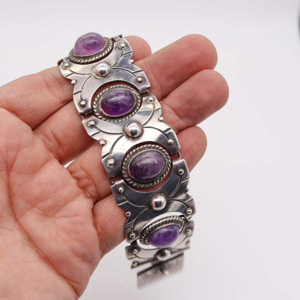 -William Spratling 1933 Taxco Art Deco Geometric Bracelet .980 Silver & Amethyst