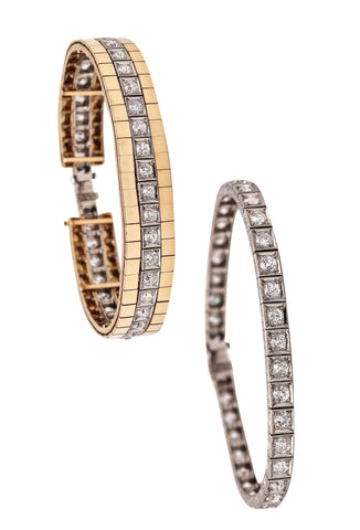 Raymond C. Yard 1940 Art Deco Retro Convertible Riviera Bracelet In Platinum With 5.85 Ctw Rose Cut Diamonds