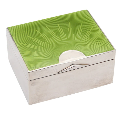 +George Adam Scheid 1895 Green Enameled Guilloche Desk Box In .800 Silver