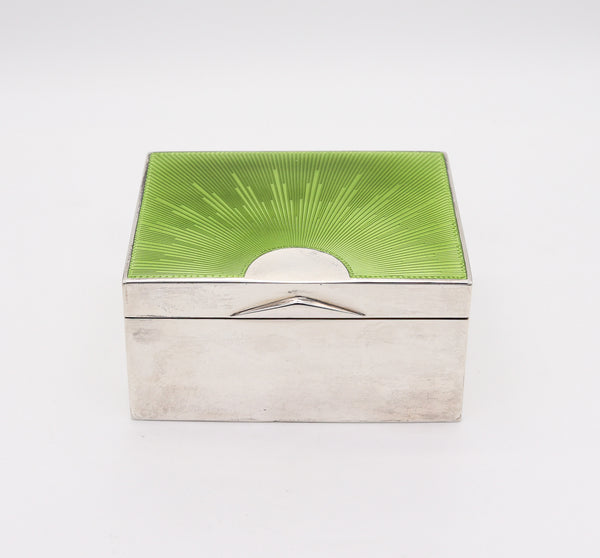 +George Adam Scheid 1895 Green Enameled Guilloche Desk Box In .800 Silver