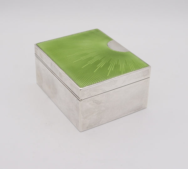 +George Adam Scheid 1895 Green Enameled Guilloche Desk Box In .800 Silver