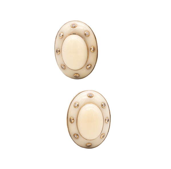 Seaman Schepps 1970 Trianon 18Kt Yellow Gold Ear Clips With Diamonds And Coral