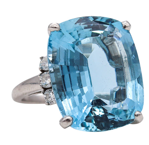 Tiffany Co GIA Certified 1960 Cocktail Ring In Platinum With 19.17 Cts In Aquamarine And Diamonds