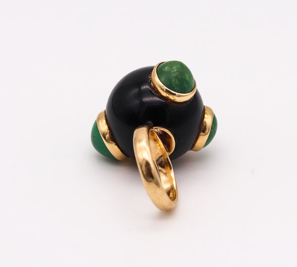 Italian Spatialism 1970 Retro Sculptural Ring In 14Kt Gold With Onyx And Turquoises