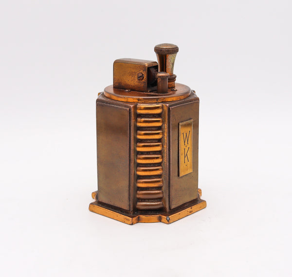 Ronson 1936 Art Deco Tourette Geometric Dureum Bronze Table Touch Tip Lighter