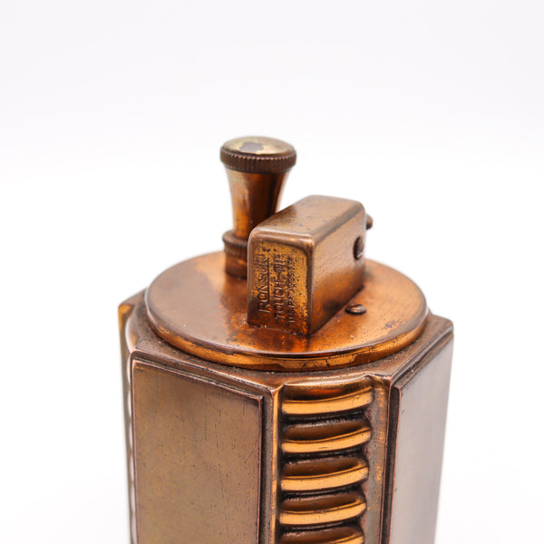 Ronson 1936 Art Deco Tourette Geometric Dureum Bronze Table Touch Tip Lighter