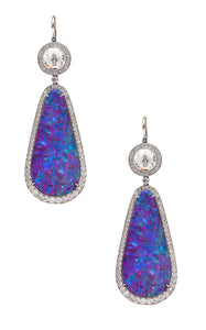 Classic Dangle Drops Earrings In Platinum With 31.37 Ctw In Diamonds And Australian Opals