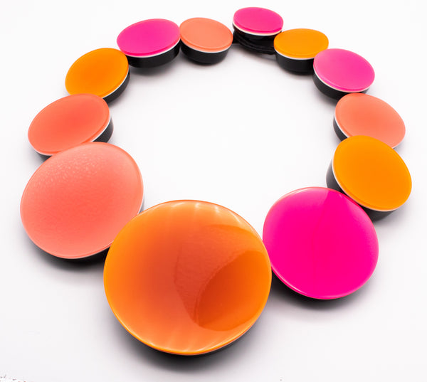 GERDA LYNGGAARD MONIES 1998 FRANCE VINTAGE STATEMENT NECKLACE IN ORANGE LUCITE