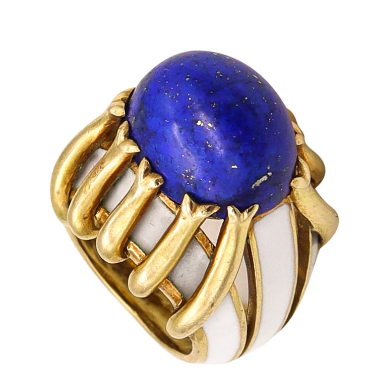 *Tiffany & Co 1960 Jean Schlumberger Enameled Ring in 18 kt Yellow Gold with 11.08 Cts Lapis Lazuli