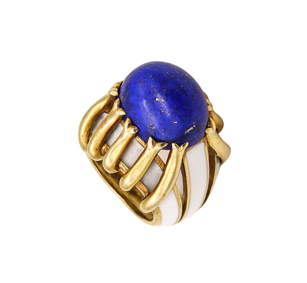 *Tiffany & Co 1960 Jean Schlumberger Enameled Ring in 18 kt Yellow Gold with 11.08 Cts Lapis Lazuli