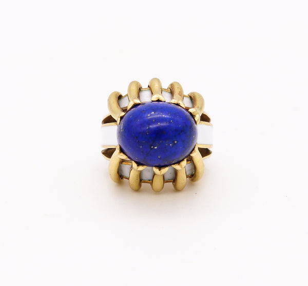 *Tiffany & Co 1960 Jean Schlumberger Enameled Ring in 18 kt Yellow Gold with 11.08 Cts Lapis Lazuli