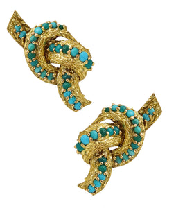 Tiffany And Co. 1960 France Knots Clips On Earrings In 18Kt Gold With Blue Turquoises