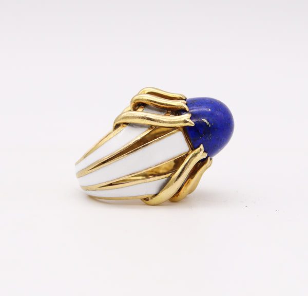 *Tiffany & Co 1960 Jean Schlumberger Enameled Ring in 18 kt Yellow Gold with 11.08 Cts Lapis Lazuli