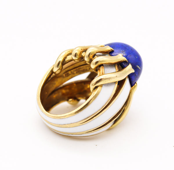 *Tiffany & Co 1960 Jean Schlumberger Enameled Ring in 18 kt Yellow Gold with 11.08 Cts Lapis Lazuli