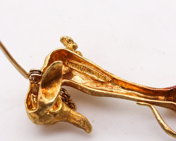 -Garavelli Aldo Dachshund Dog 1950 Brooch In Textured 18Kt Yellow Gold With Ruby