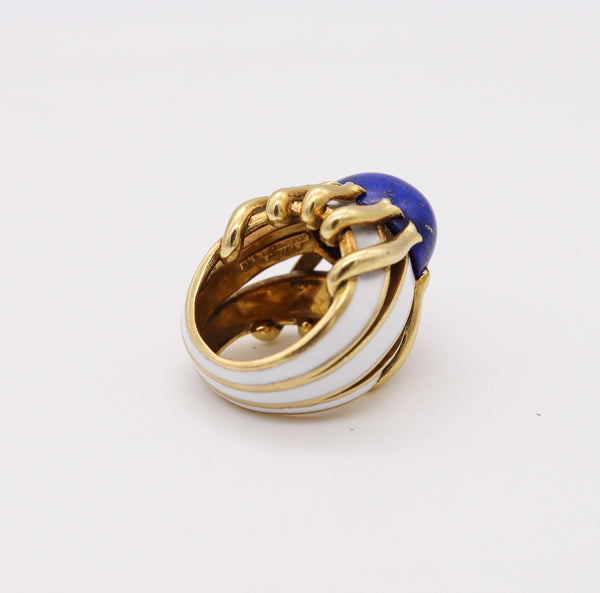 *Tiffany & Co 1960 Jean Schlumberger Enameled Ring in 18 kt Yellow Gold with 11.08 Cts Lapis Lazuli