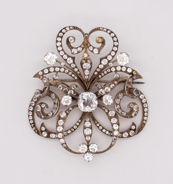 France 1810 Georgian Period Rare Oversized Baroque Brooch In .830 Silver With Quartz And Paste