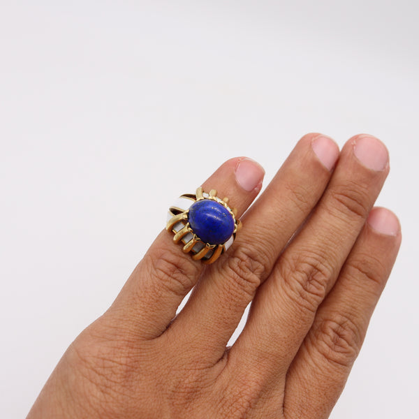 *Tiffany & Co 1960 Jean Schlumberger Enameled Ring in 18 kt Yellow Gold with 11.08 Cts Lapis Lazuli