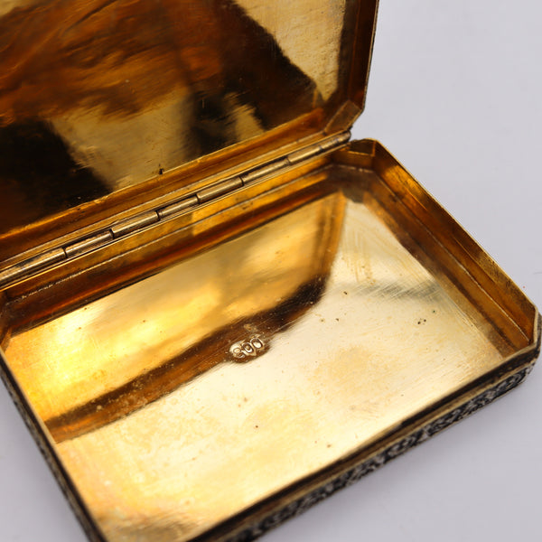 Italian 1920 Renaissance Revival Enameled Octagonal Box In 800 Silver