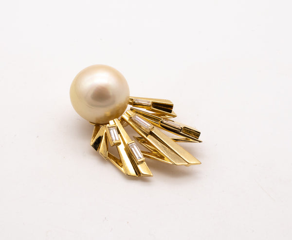 French Geometric Pendant In 18Kt Yellow Gold With VS Diamonds And 17 MM South Sea Pearl