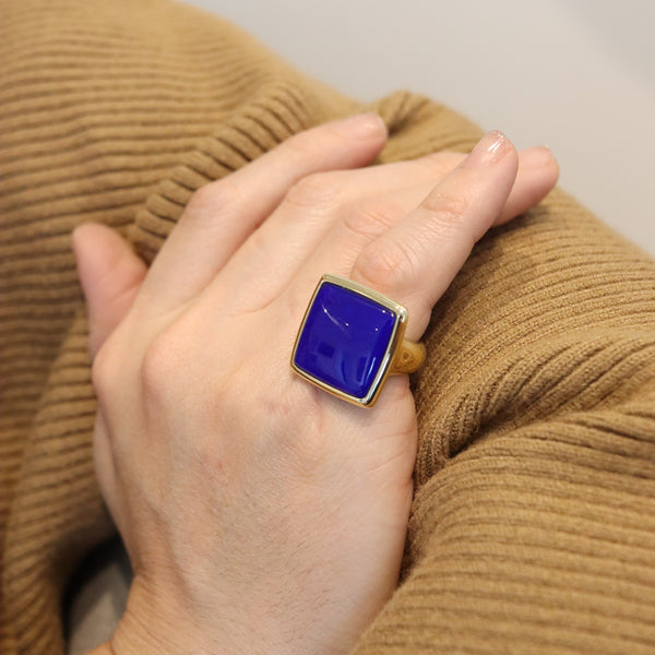 -Vhernier Milano Sculptural Cocktail Ring In 18Kt Yellow Gold With Lapis And Quartz