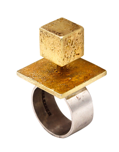 *Bent Exner 1970 Denmark Geometric Sculptural Cocktail Ring in 18 kt gold and Sterling