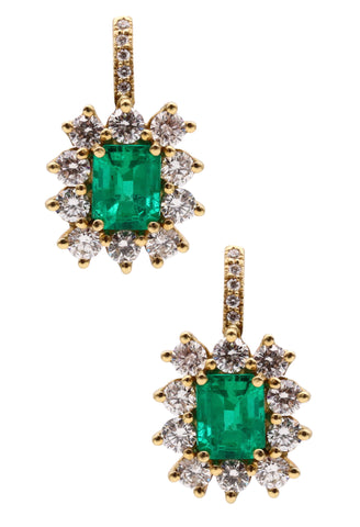 COLOMBIAN Emerald And Diamonds Earrings In 18Kt Yellow Gold With 4.92 Carats
