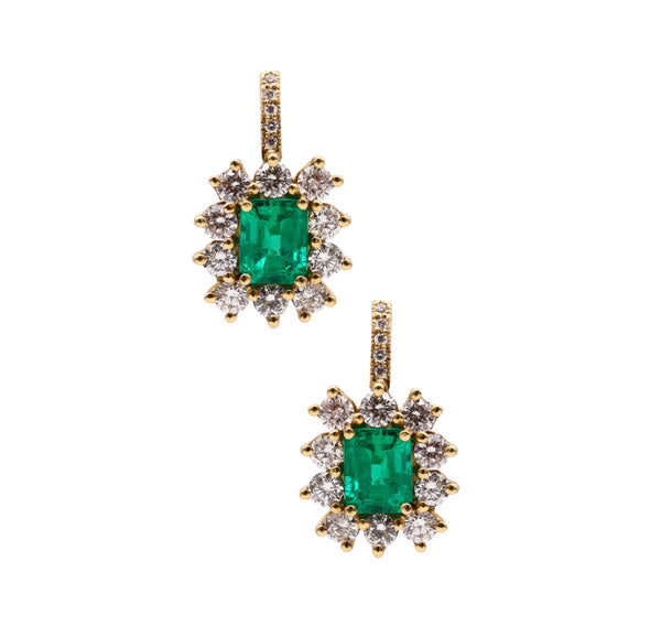 -Colombian Emerald Diamonds Earrings In 18Kt Yellow Gold With 4.92 Carats