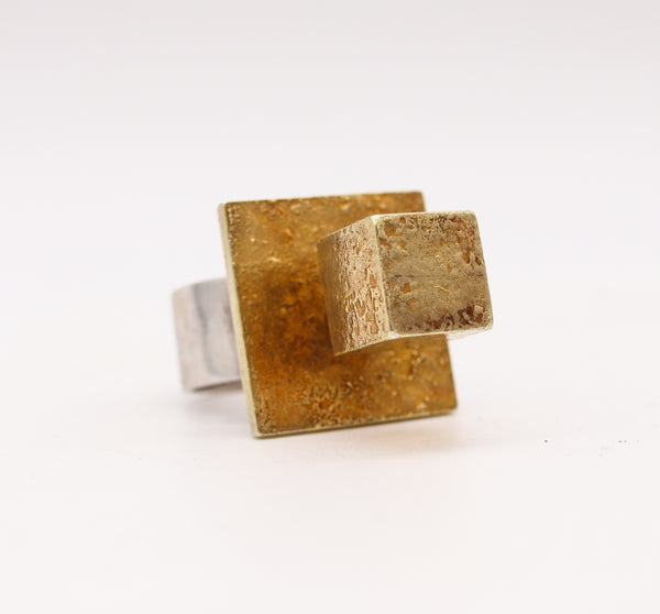 *Bent Exner 1970 Denmark Geometric Sculptural Cocktail Ring in 18 kt gold and Sterling