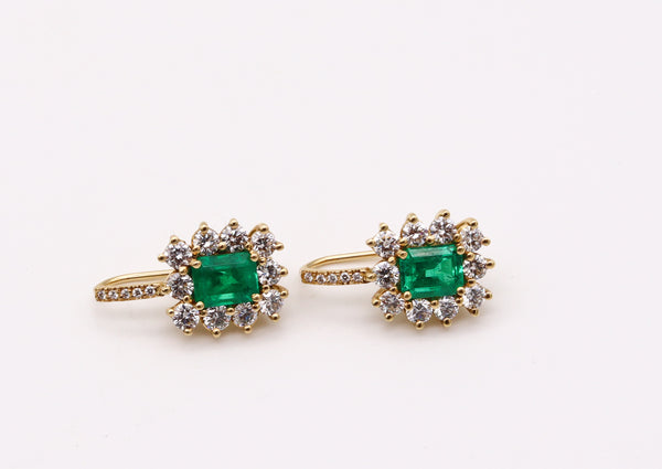-Colombian Emerald Diamonds Earrings In 18Kt Yellow Gold With 4.92 Carats
