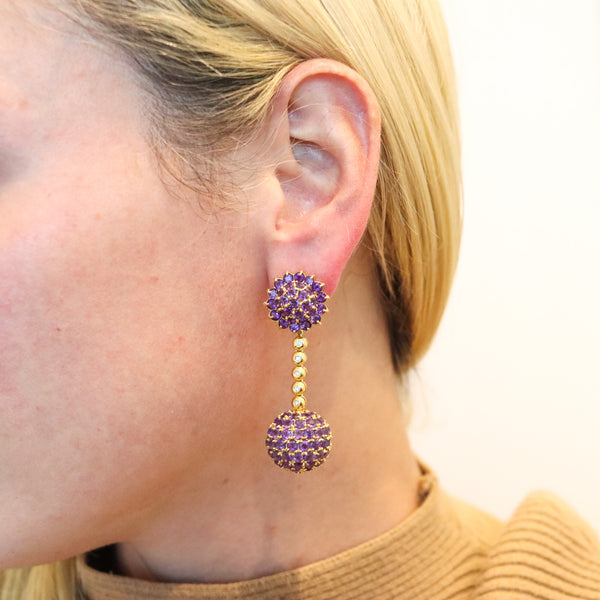 -Salavetti Dangle Drops Convertible Earrings In 18Kt Gold With 24.55 Ctw In Amethyst.