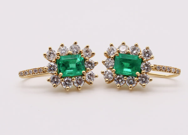 -Colombian Emerald Diamonds Earrings In 18Kt Yellow Gold With 4.92 Carats