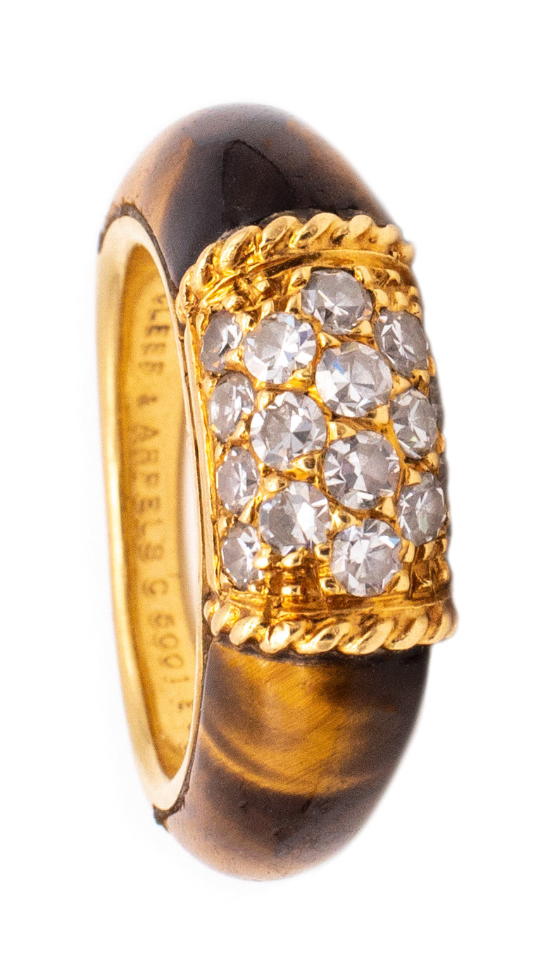 Van Cleef And Arpels Paris Philippines Ring In 18Kt Yellow Gold With Diamonds And Tiger Eye