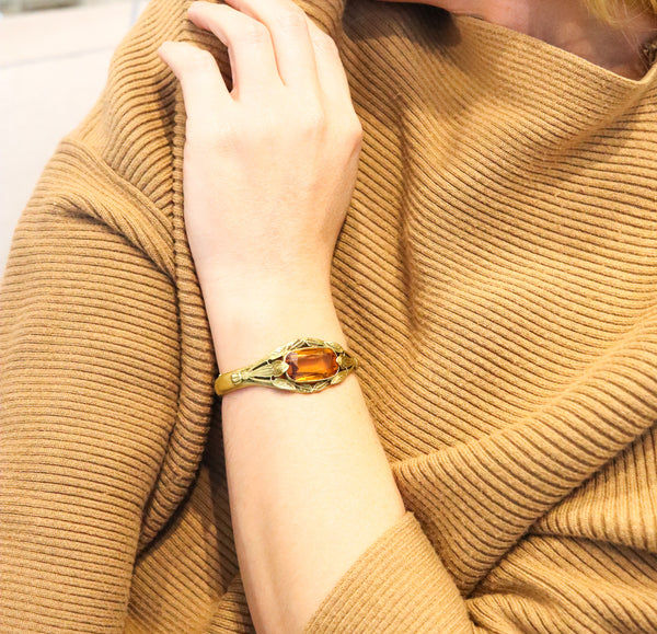 -Austrian 1900 Art Nouveau Jugendstil Bangle Bracelet In Gilded Brass