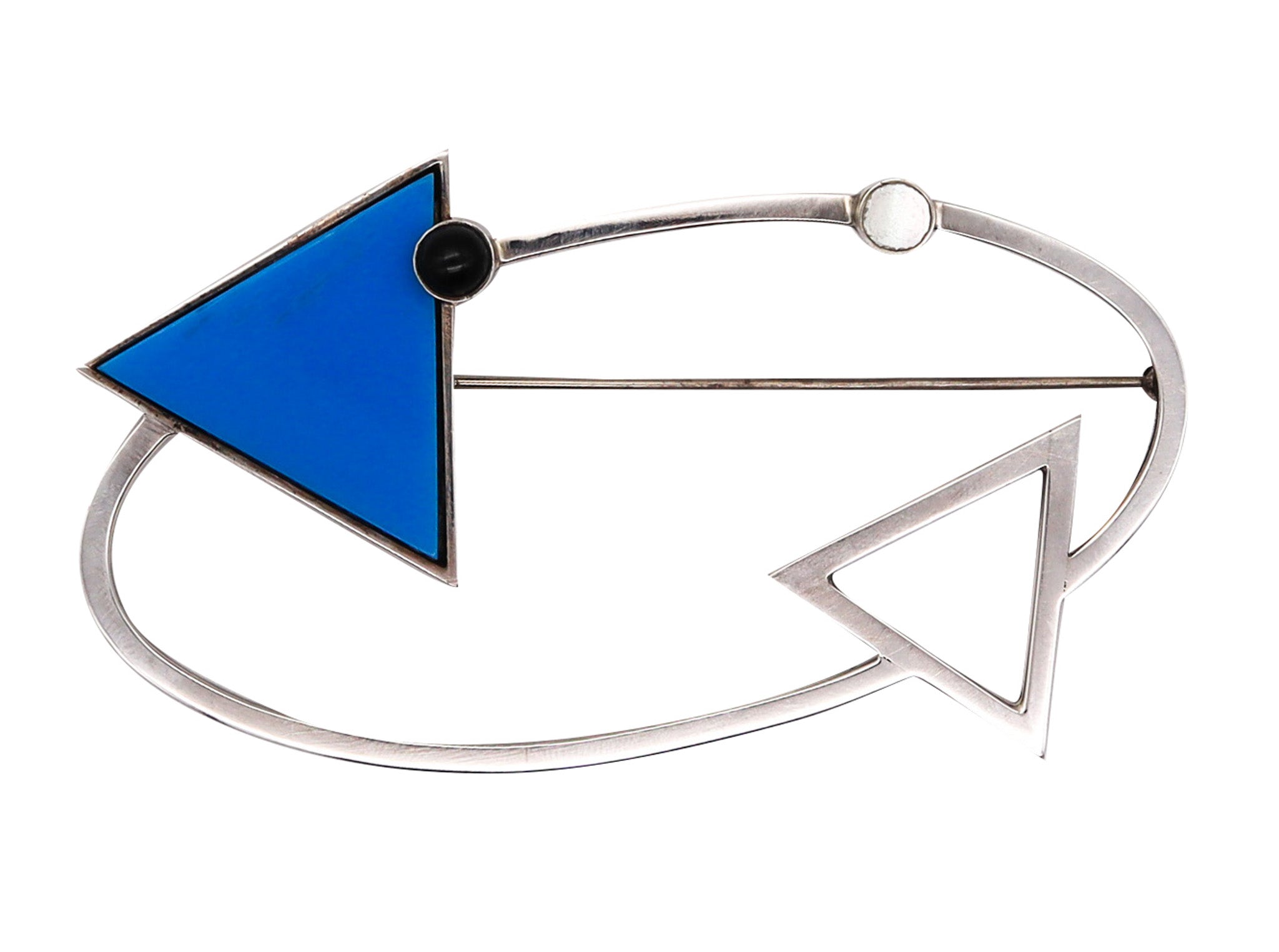 -Mardi Jo Cohen 1989 Memphis Geometric Brooch In .925 Sterling With Gemstones