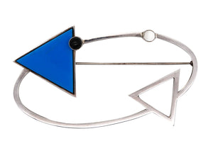 -Mardi Jo Cohen 1989 Memphis Geometric Brooch In .925 Sterling With Gemstones