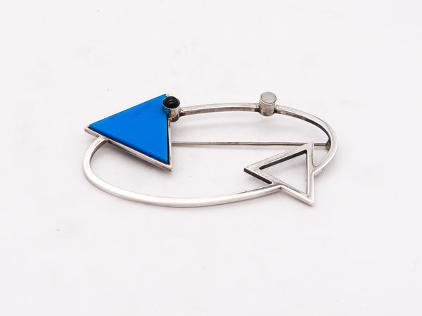 -Mardi Jo Cohen 1989 Memphis Geometric Brooch In .925 Sterling With Gemstones
