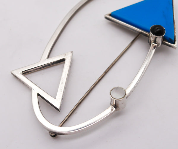 -Mardi Jo Cohen 1989 Memphis Geometric Brooch In .925 Sterling With Gemstones