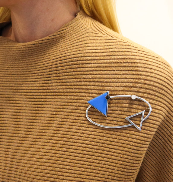 -Mardi Jo Cohen 1989 Memphis Geometric Brooch In .925 Sterling With Gemstones