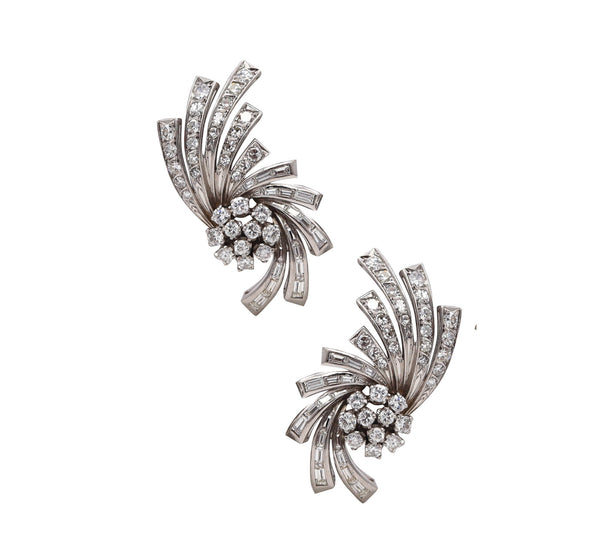 Art Deco 1930 Clips-Earrings In Solid Platinum With 4.92 Cts In Diamonds