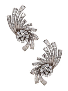 Art Deco 1930 Clips-Earrings In Solid Platinum With 4.92 Cts In Diamonds